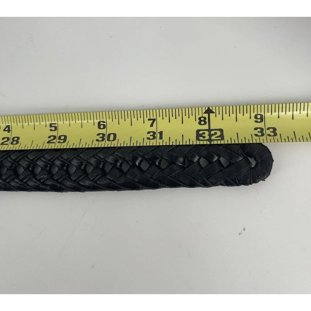 Girls Black Braided Leather Belt Size‎ M Youth Woven Casual Silver Buckle
